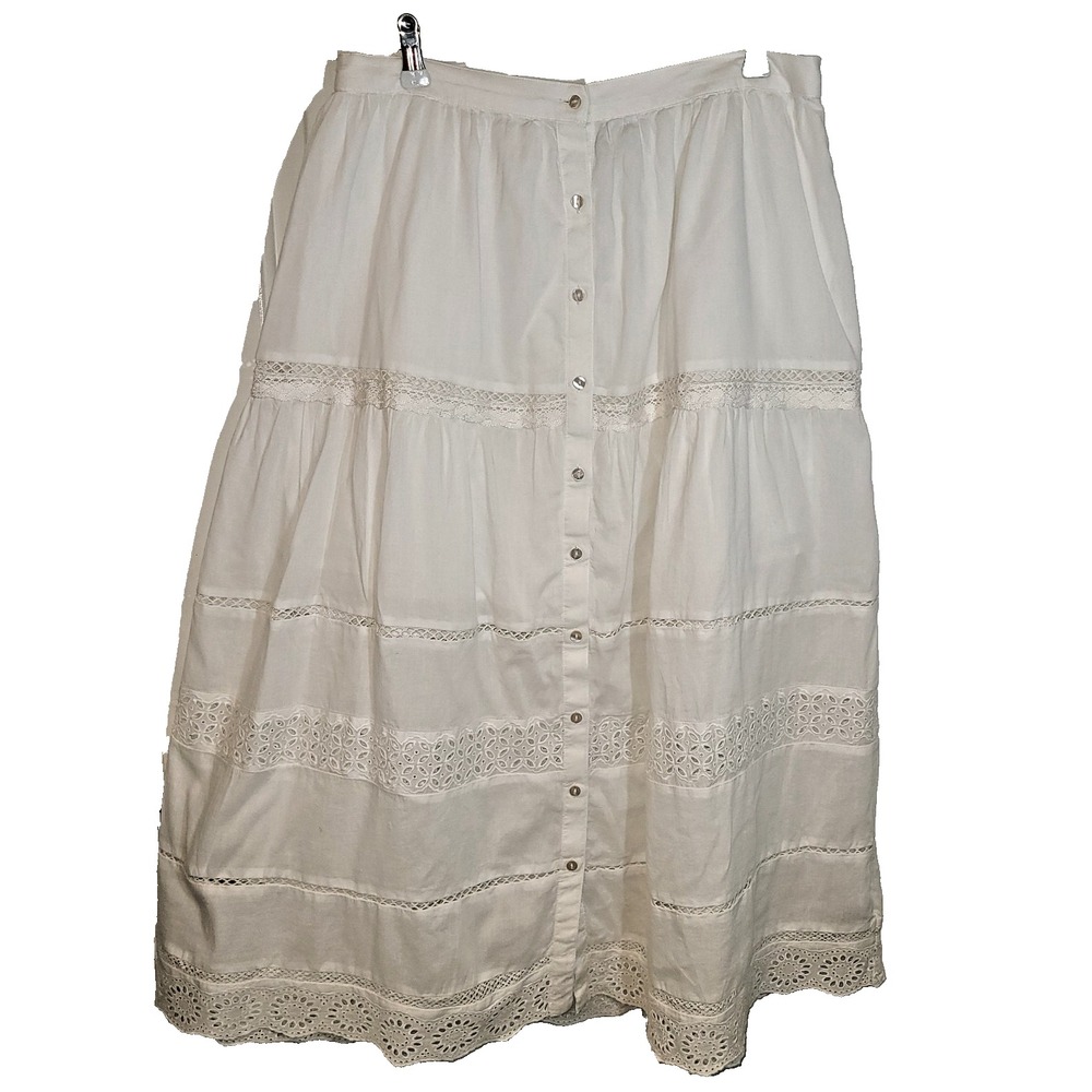 GAP Cottage Prairie Maxi Tiered Skirt White Cotton Tiered Ruffles Peasants Med